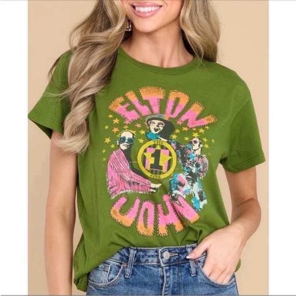Daydreamer Elton John The One Solo Graphic Crewneck Tee in Olive Green - Picture 2 of 10